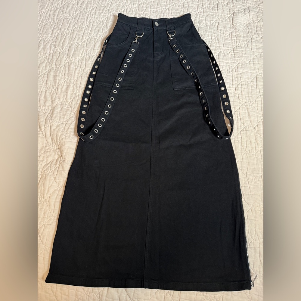 Widow Dolls Kill Wreak Havoc Long Maxi Skirt Zipper Suspender Harness Strap Goth
